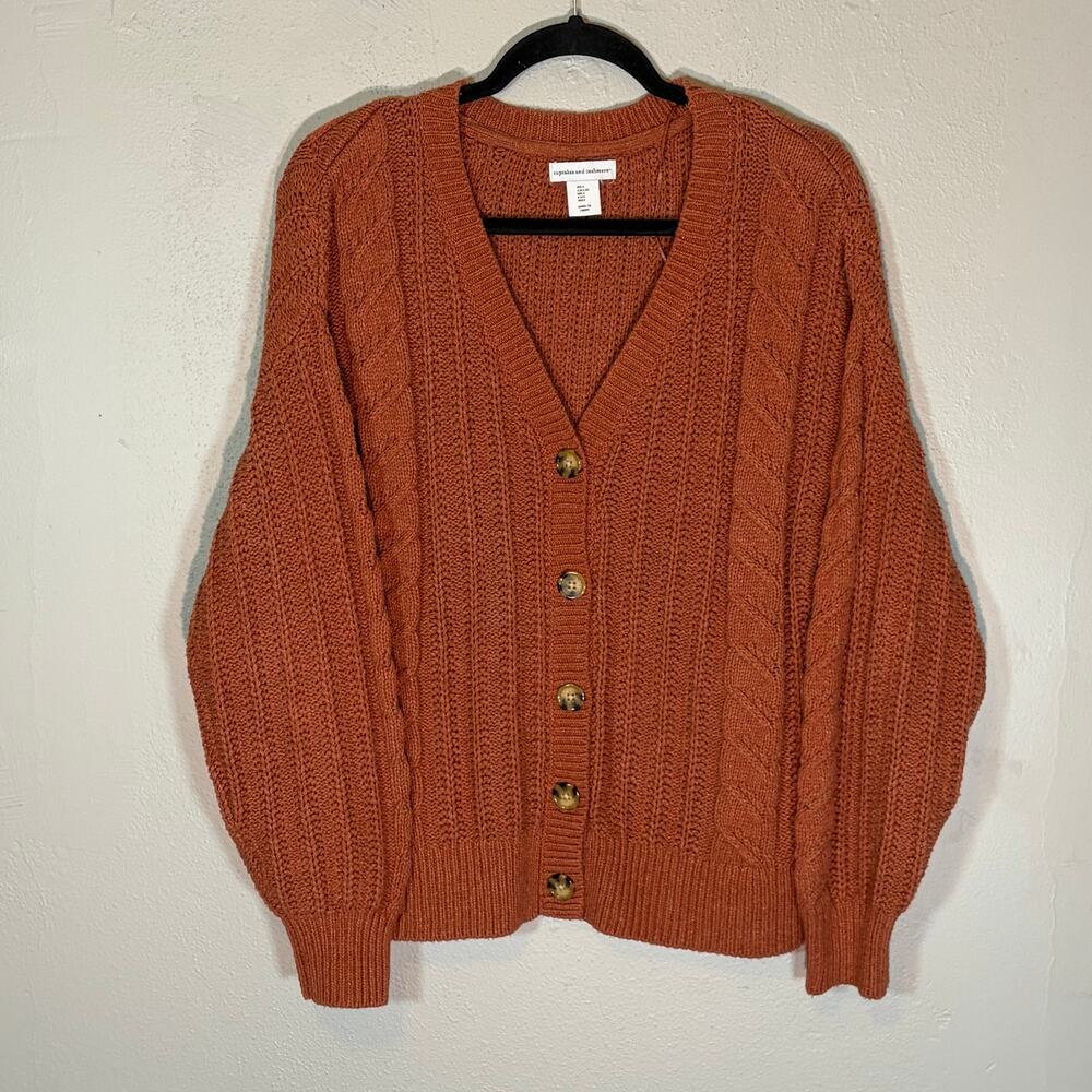 Cupcakes‎ and Cashmere Rust Orange Cable Knit Button Front Cardigan Sweater L